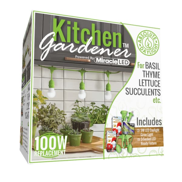 Miracle Led 3-Socket Kitchen Gardener Grow Light Kit, Full Spec. 9W Replace 100W Grow Bulbs 802234 - main